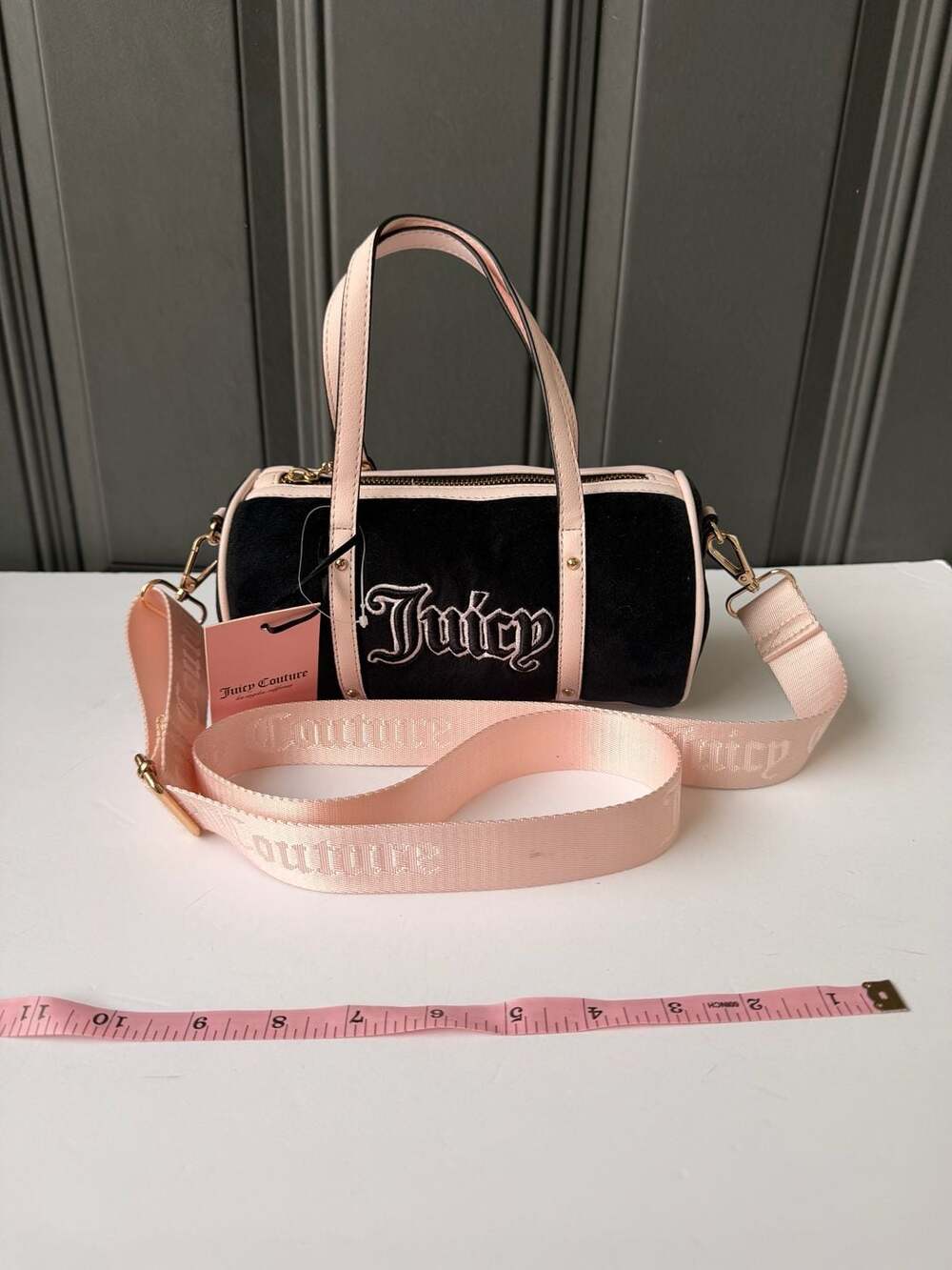 NWT Juicy Couture Queen Of Everything Mini Barrel Bag Liquorice/Powder